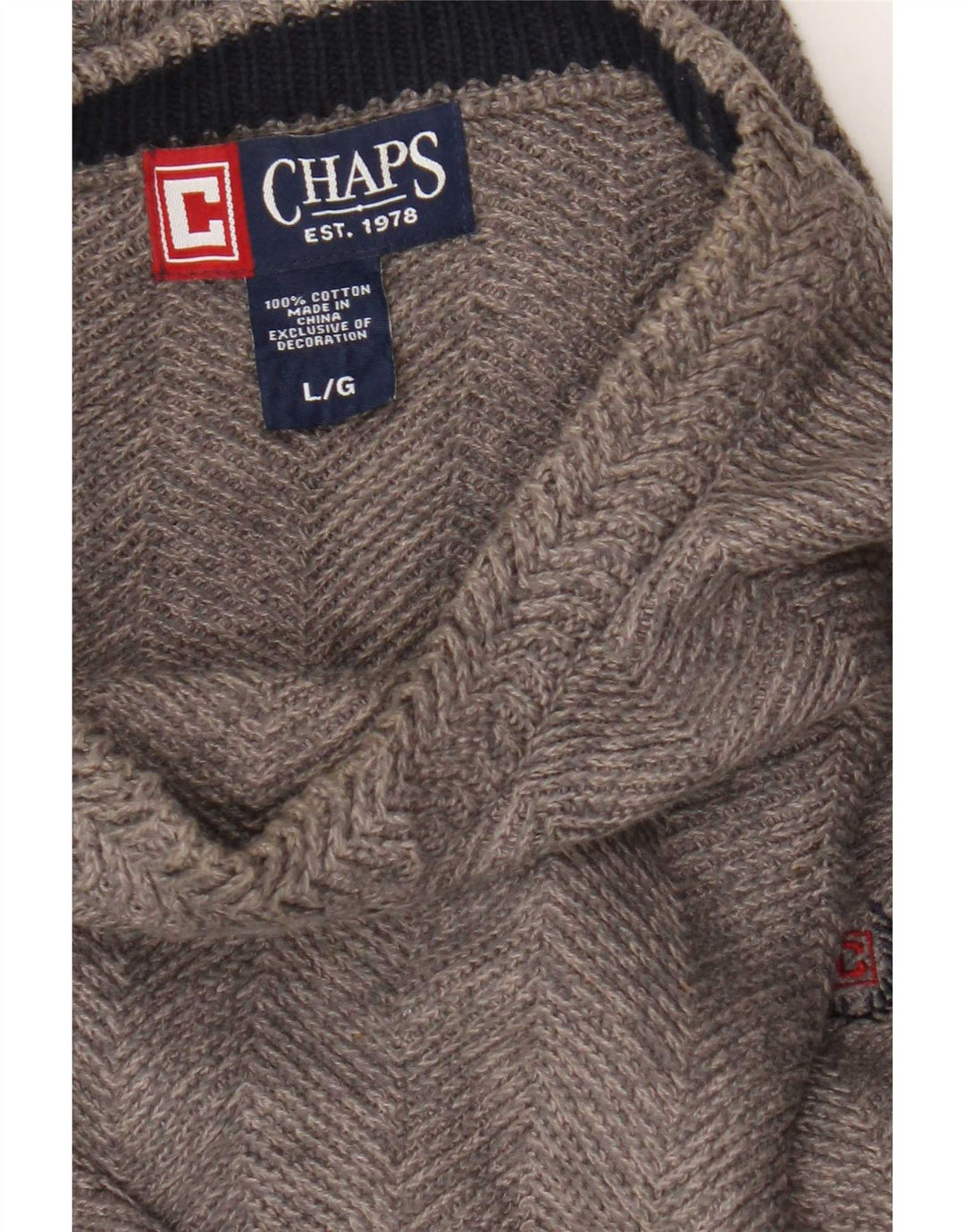 Chaps Pull à col rond pour homme en coton à chevrons Gris Large