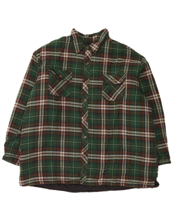 Chemise en flanelle rembourrée Vintage pour hommes 3XL, à carreaux verts, en Polyester classique