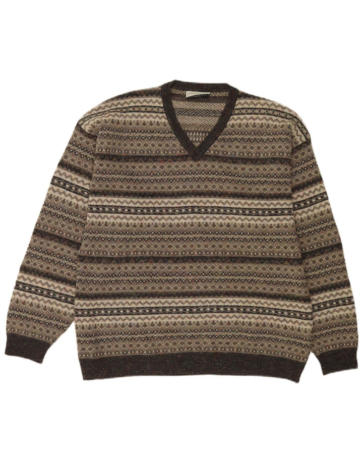Enzo Goti Pull col V pour homme Gris moyen Fair Isle Polyacrylique