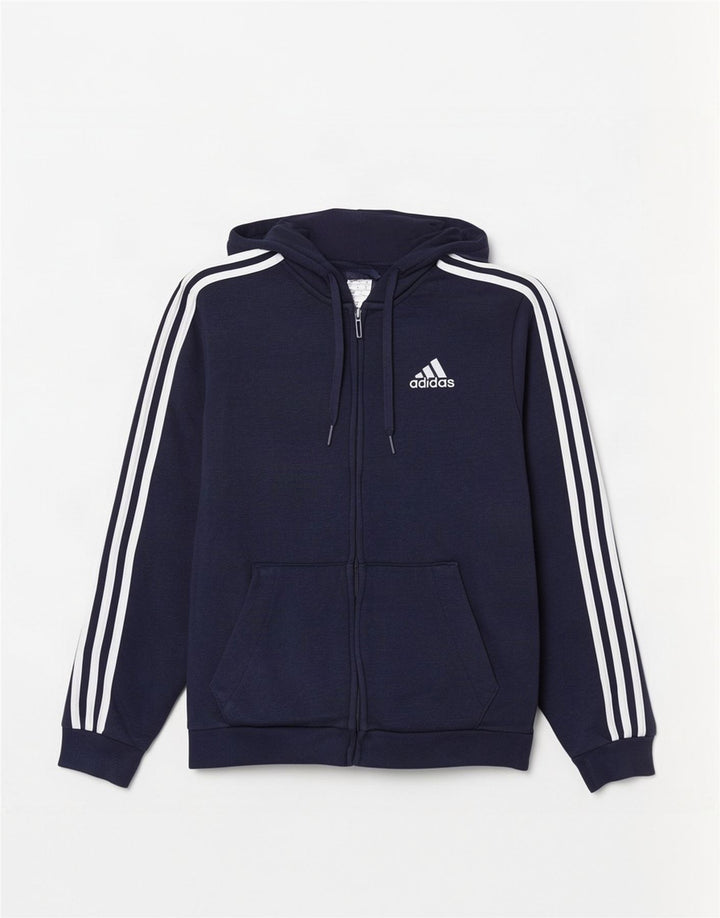 Adidas Pull à capuche zippé pour homme en coton bleu marine moyen