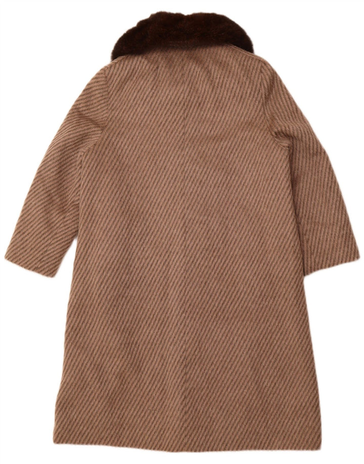 PELLICCERIA Manteau Femme UK 14 Grande Laine Vierge Rayée Beige