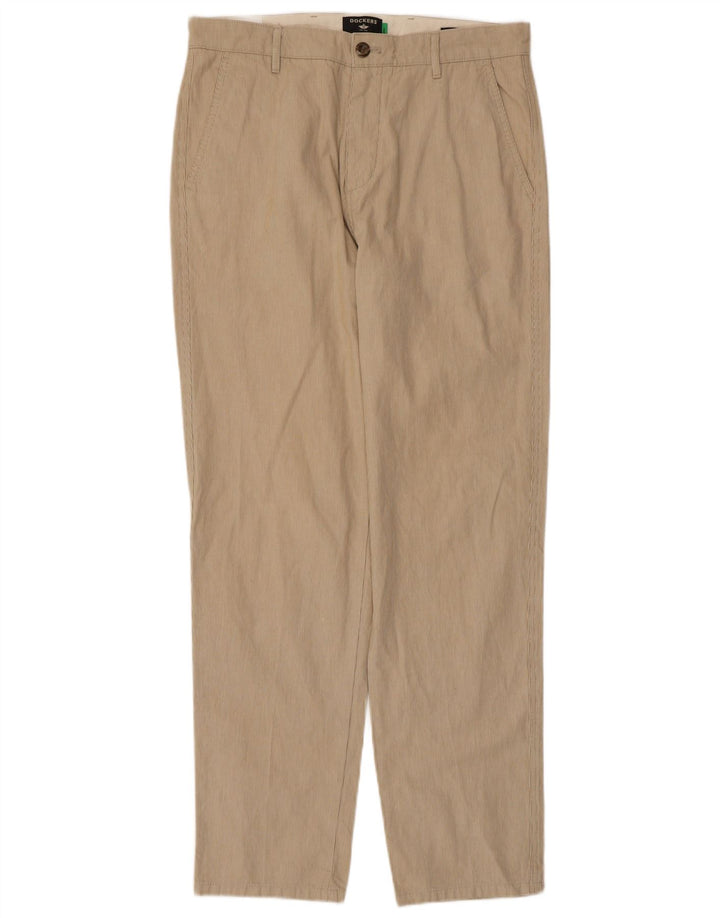 DOCKERS Pantalon Chino Fuselé Homme W32 L32 Coton Beige à Fines Rayures