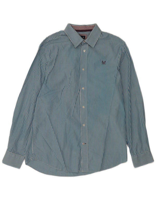 Crew Clothing Chemise classique pour homme en coton à fines rayures bleu moyen