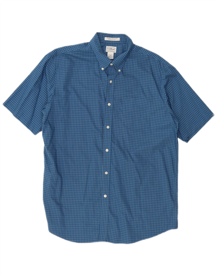 L.L.Bean Chemise à manches courtes pour homme Coupe traditionnelle en coton à carreaux bleus