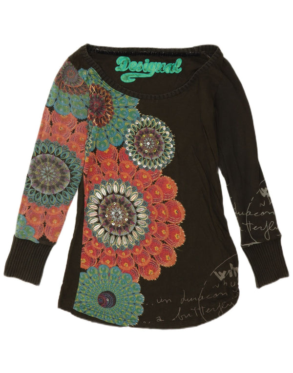 Desigual Haut graphique à manches longues pour femme UK 12 Medium Noir Floral
