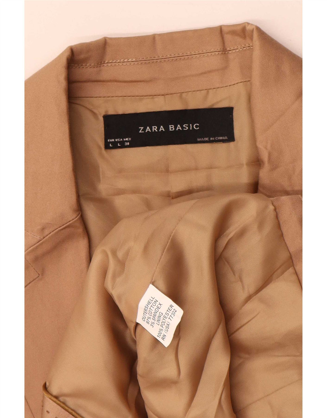 Zara Veste Blazer 2 Boutons Femme UK 14 Grand Coton Beige