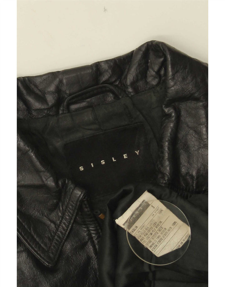 Sisley Veste en cuir femme UK 10 Petit cuir noir
