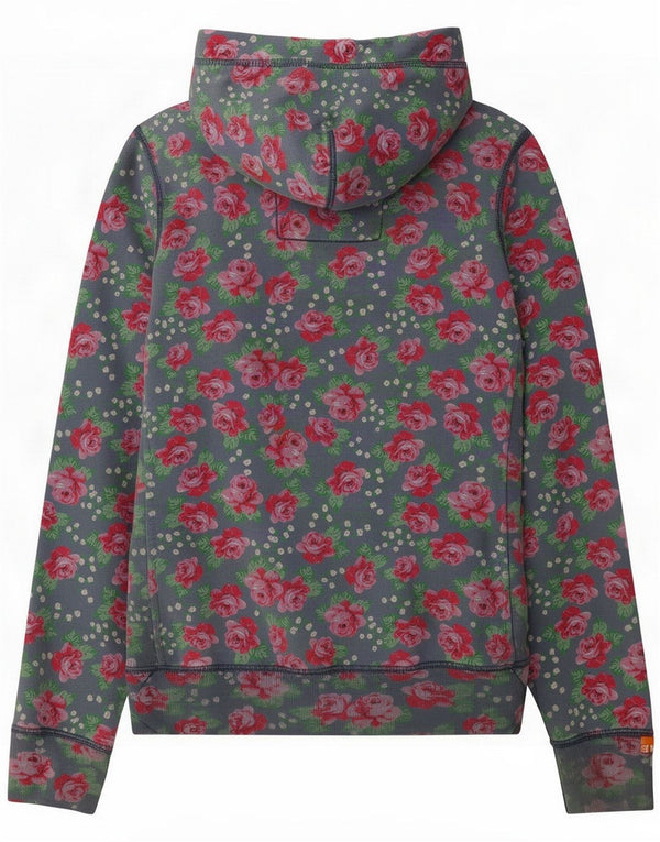 Superdry Womens Zip Hoodie Sweater UK 6 XS Blue Floral Cotton