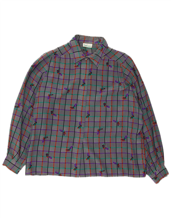 Chemisier chemise femme vintage UK 18 XL Gris Check