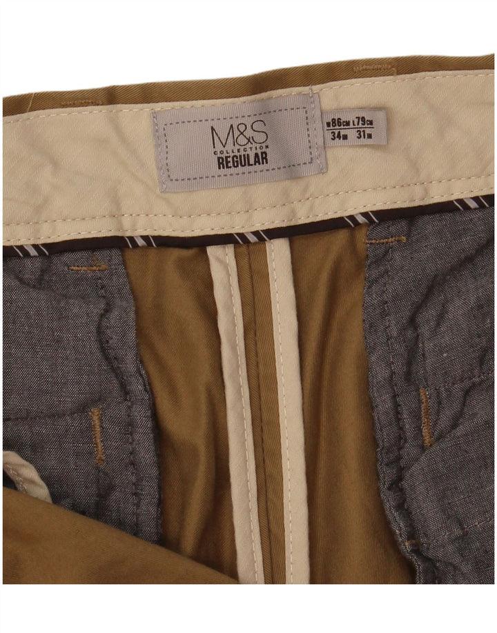 Marks & Spencer Pantalon Chino Regular Homme W34 L31 Kaki Coton