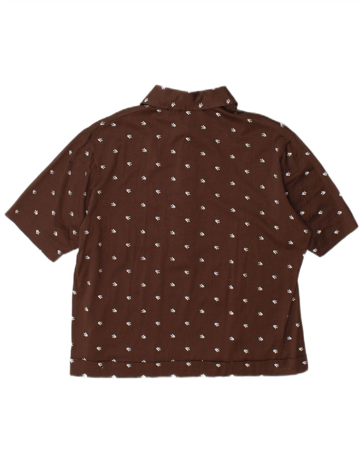 VINTAGE Chemise pull à manches courtes pour femmes IT 52 2XL Marron Géométrique