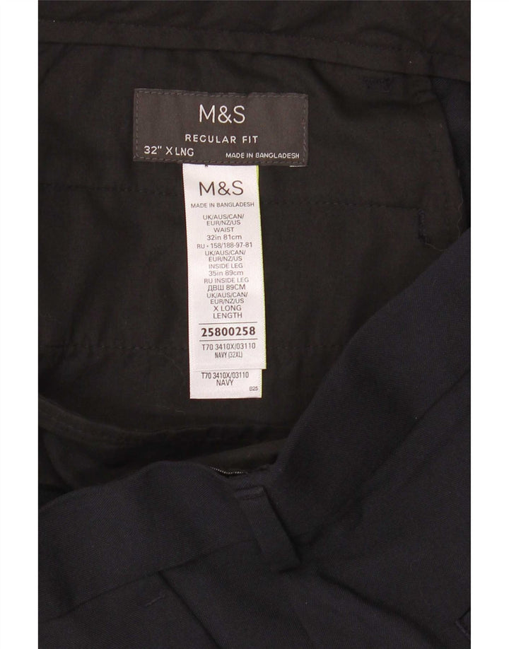 Marks & Spencer Pantalon chino coupe classique pour homme W32 L35 Bleu marine Polyester