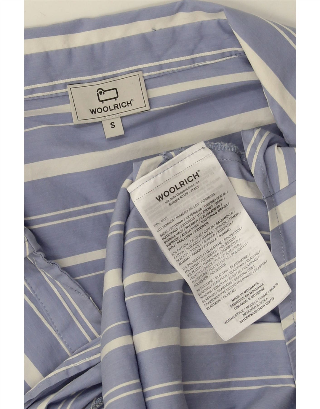 Woolrich Chemisier surdimensionné à manches 3/4 pour femme UK 10 Petit bleu rayé