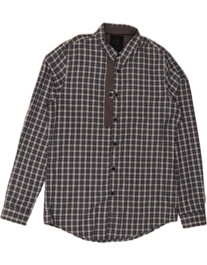 CALVIN KLEIN JEANS Mens Shirt 2XL Navy Blue Check Cotton Vintage Calvin Klein Jeans and Second-Hand Calvin Klein Jeans from Messina Hembry 