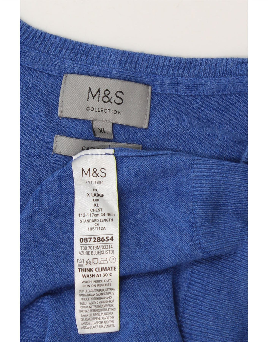 Marks & Spencer Pull Col V Homme XL Bleu Acrylique