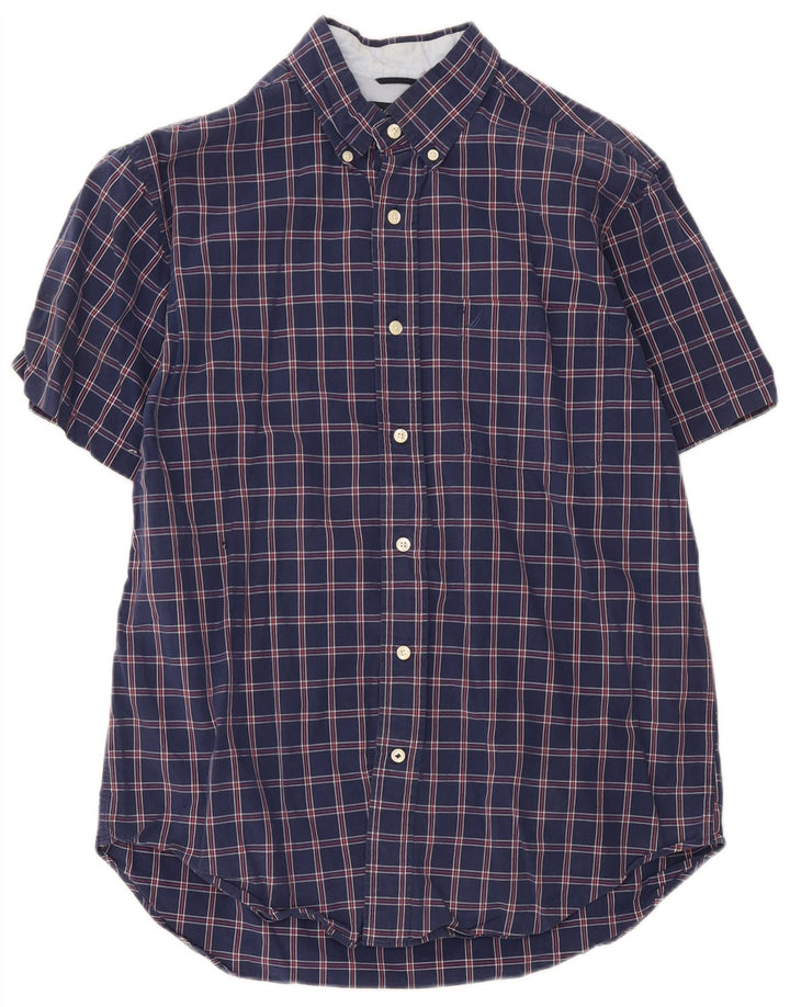 Nautica Chemise à manches courtes homme en coton à carreaux bleu marine moyen