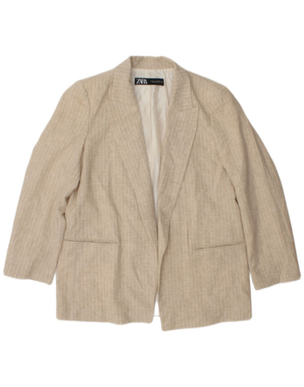 Zara Womens Open Blazer Jacket UK 16 Large Beige Rayé