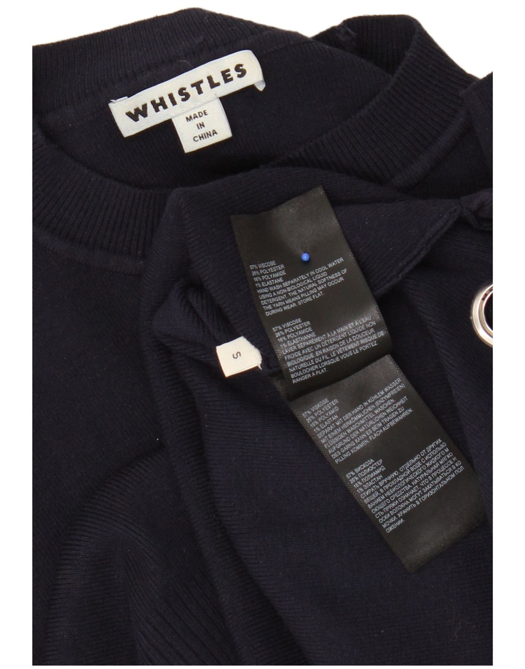 Whistles Pull court à col rond pour femme UK 10 Petit Bleu marine