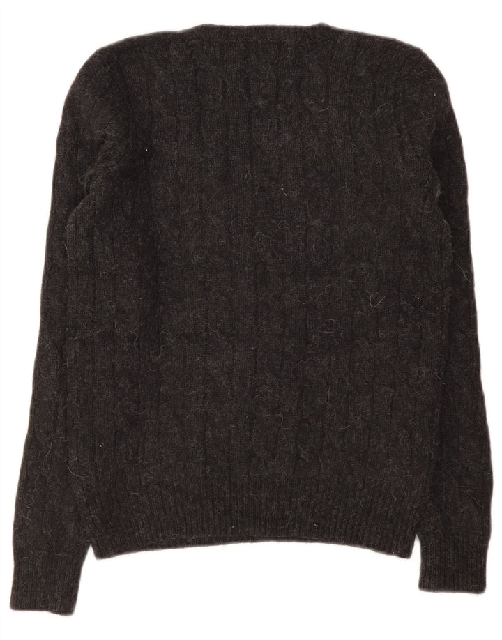Ralph Lauren Pull col en V pour femme UK 12 Laine gris moyen