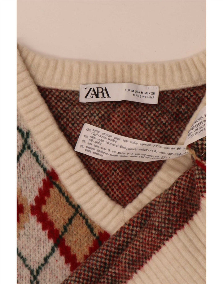Zara Womens Crop Vest Débardeur UK 14 Moyen Multicolore Argyle/Diamant