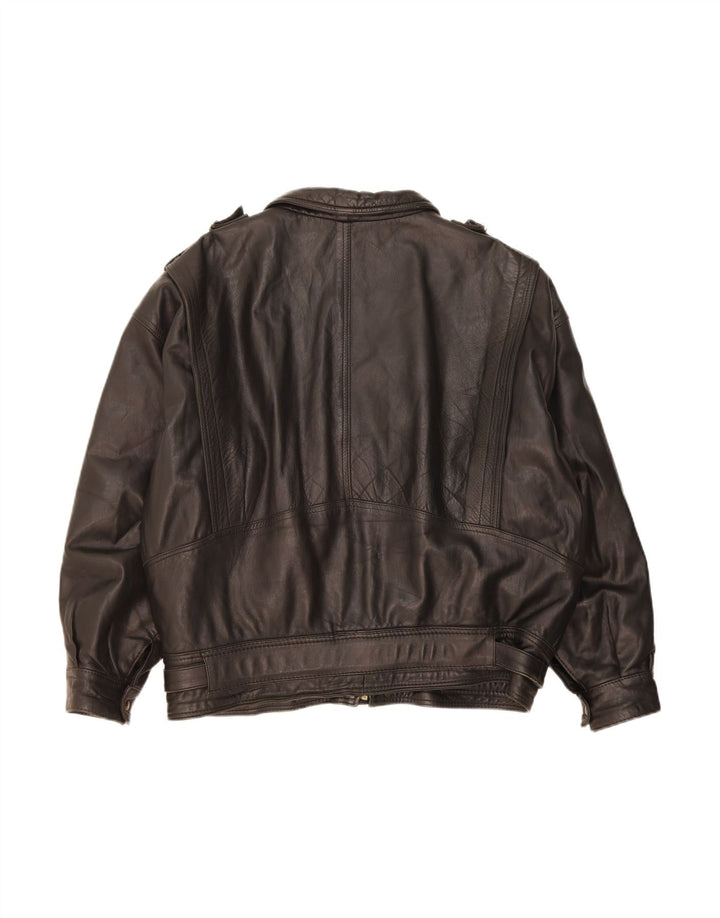 VINTAGE Veste en cuir homme UK 44 2XL Cuir noir