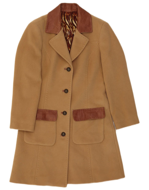 Vintage Womens Overcoat UK 8 Small Beige Colourblock