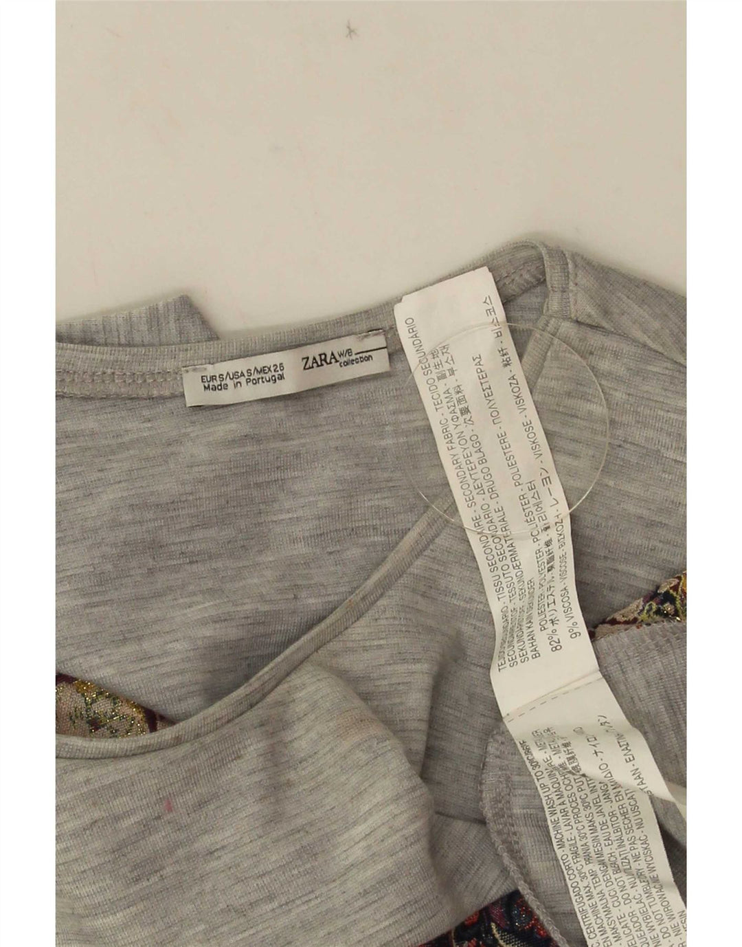 Zara Womens Crop Vest Top UK 10 Petit Gris Floral Polyester