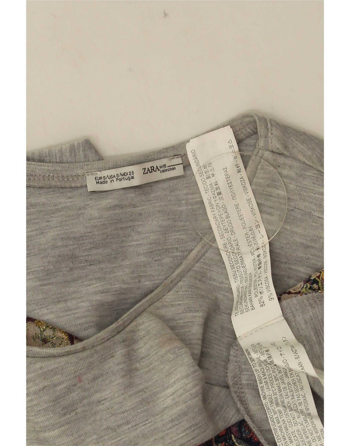 Zara Womens Crop Vest Top UK 10 Petit Gris Floral Polyester