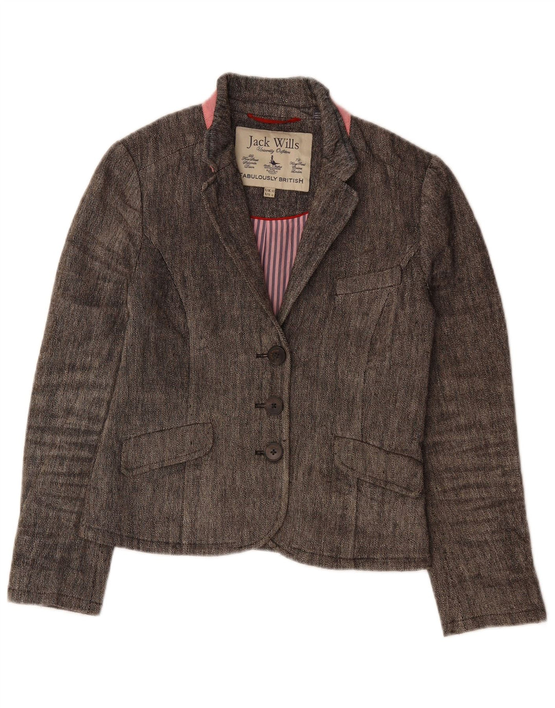 JACK WILLS Veste Blazer 3 Boutons Femme UK 10 Petit Lin Gris