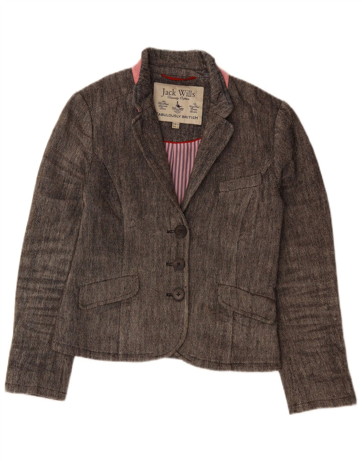 JACK WILLS Veste Blazer 3 Boutons Femme UK 10 Petit Lin Gris