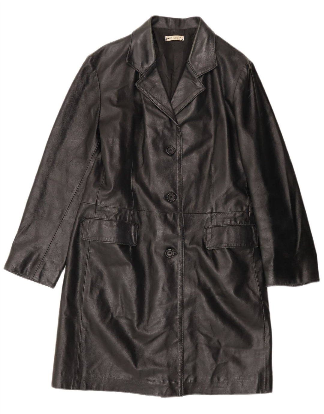 VINTAGE Manteau en cuir femme IT 46 Grand cuir noir