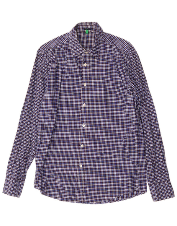 Benetton Chemise Regular Fit Homme Bleu Moyen Carreaux