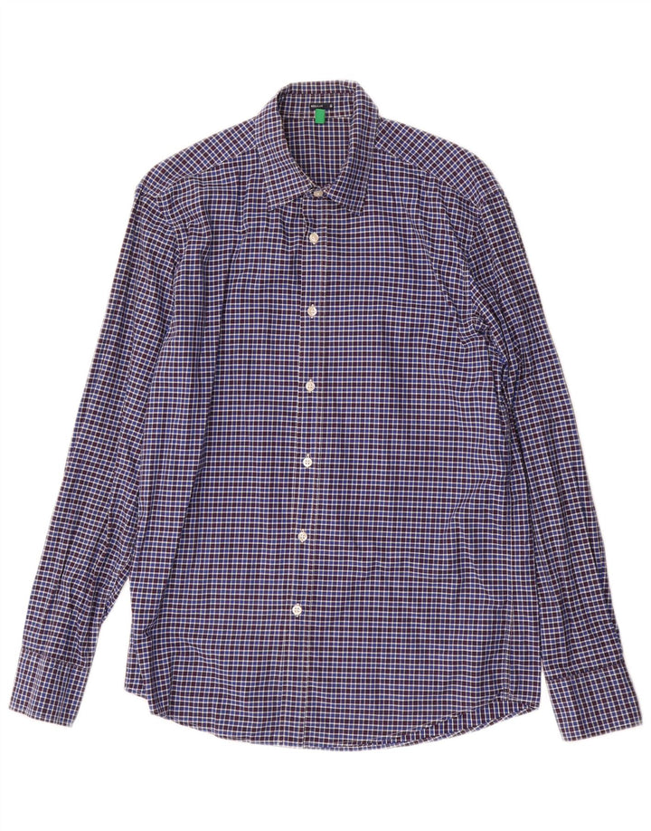 Benetton Chemise Regular Fit Homme Bleu Moyen Carreaux