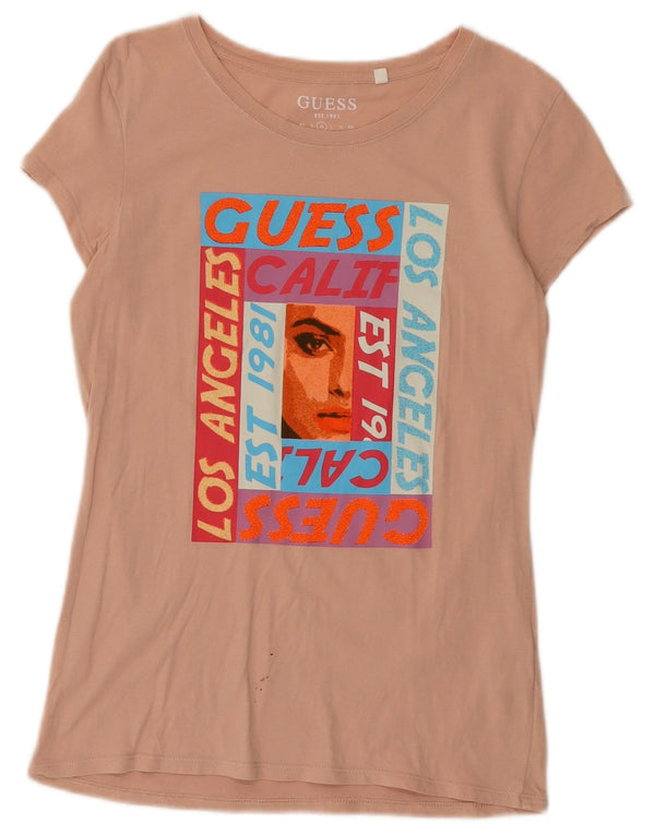Guess T-Shirt Graphique Femme UK 12 Rose Moyen Coton