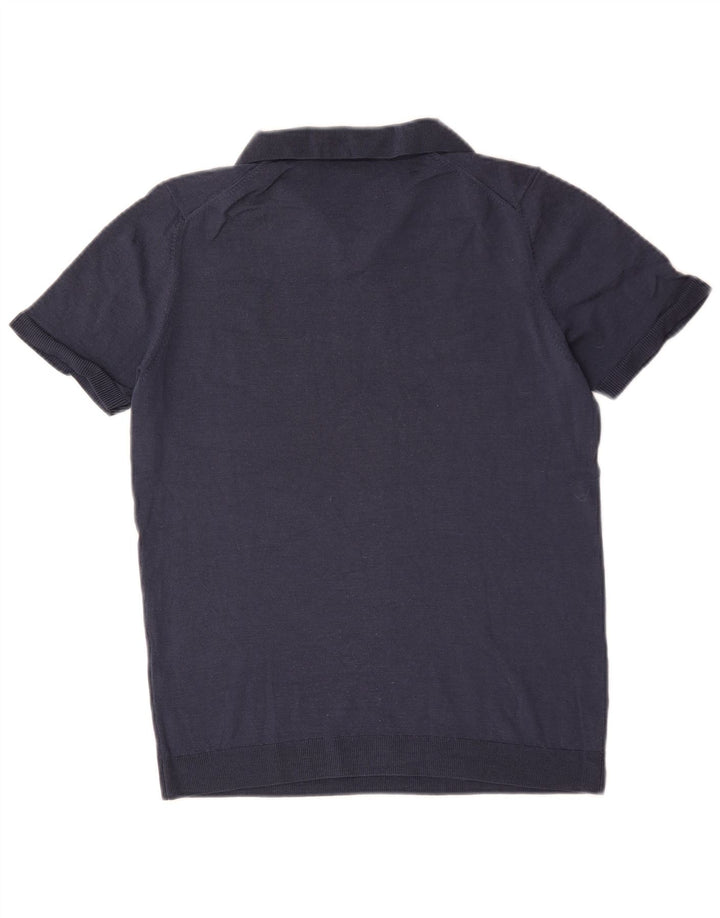 Massimo Dutti Pull à manches courtes et col polo pour homme Bleu marine moyen
