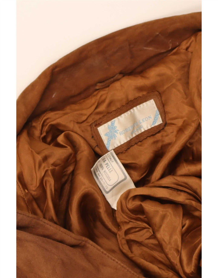 vintage Femme 2 Boutons Blazer En Daim Veste UK 12 Cuir Beige Moyen