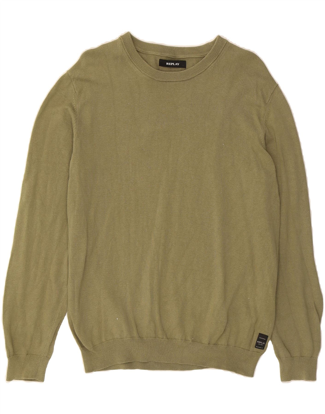 REPLAY Mens Crew Neck Jumper Sweater Medium Green Cotton Vintage Replay and Second-Hand Replay from Messina Hembry 