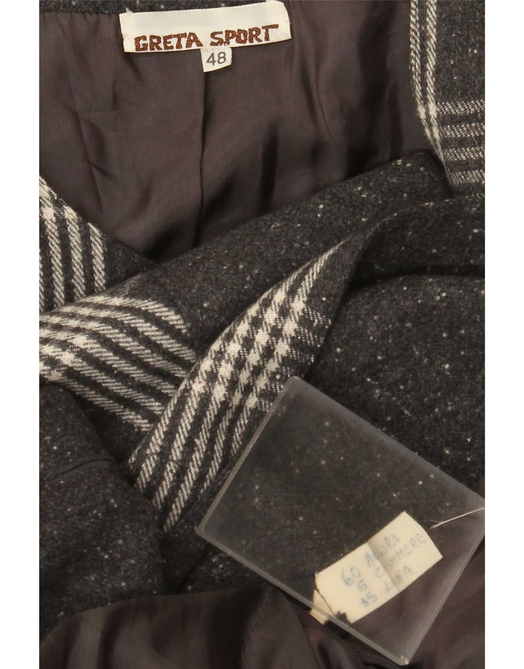 vintage Femme Pardessus IT 48 XL Gris Check Angora