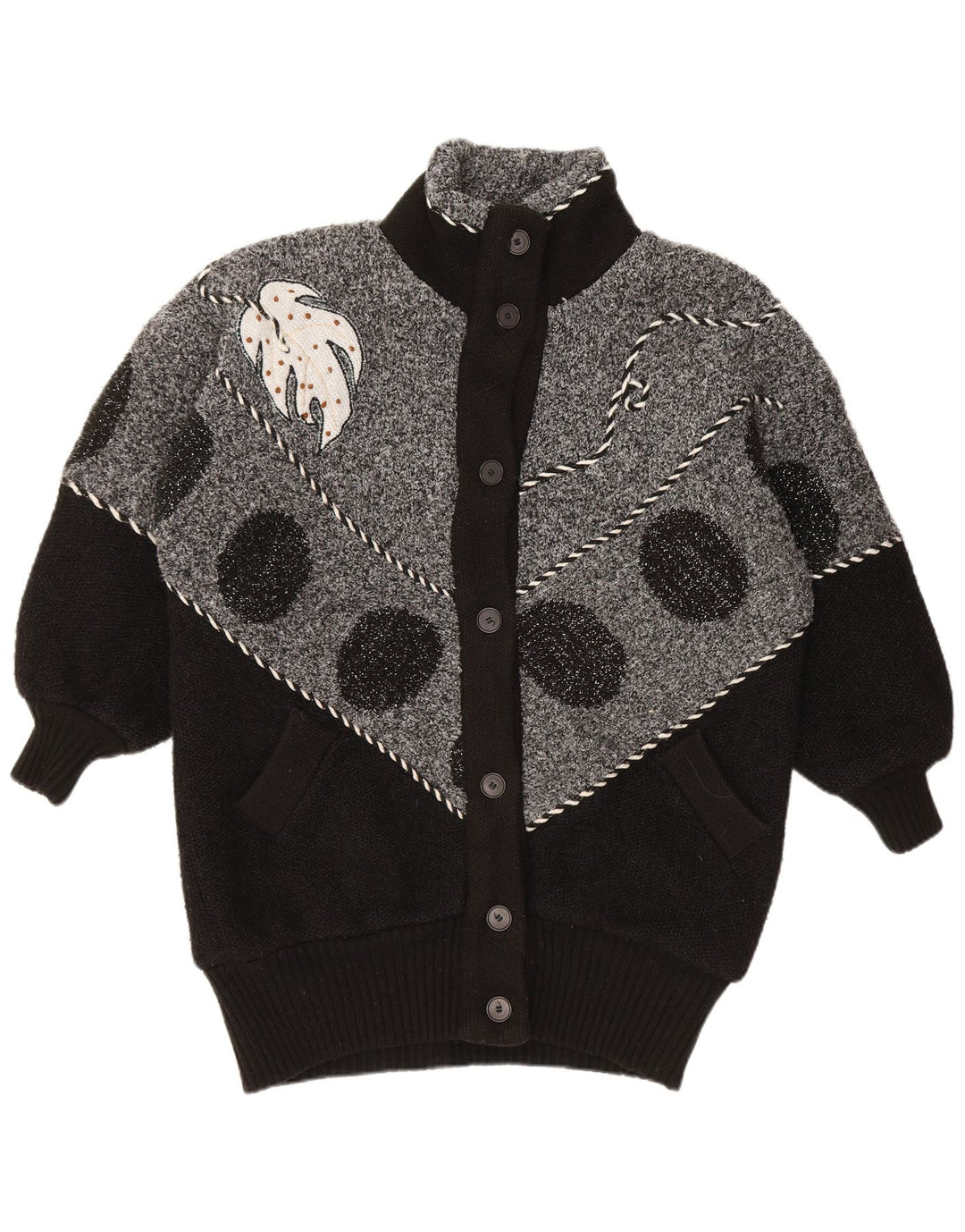 VINTAGE Pull Cardigan Femme UK 22 3XL Noir Colourblock