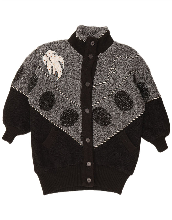 VINTAGE Pull Cardigan Femme UK 22 3XL Noir Colourblock