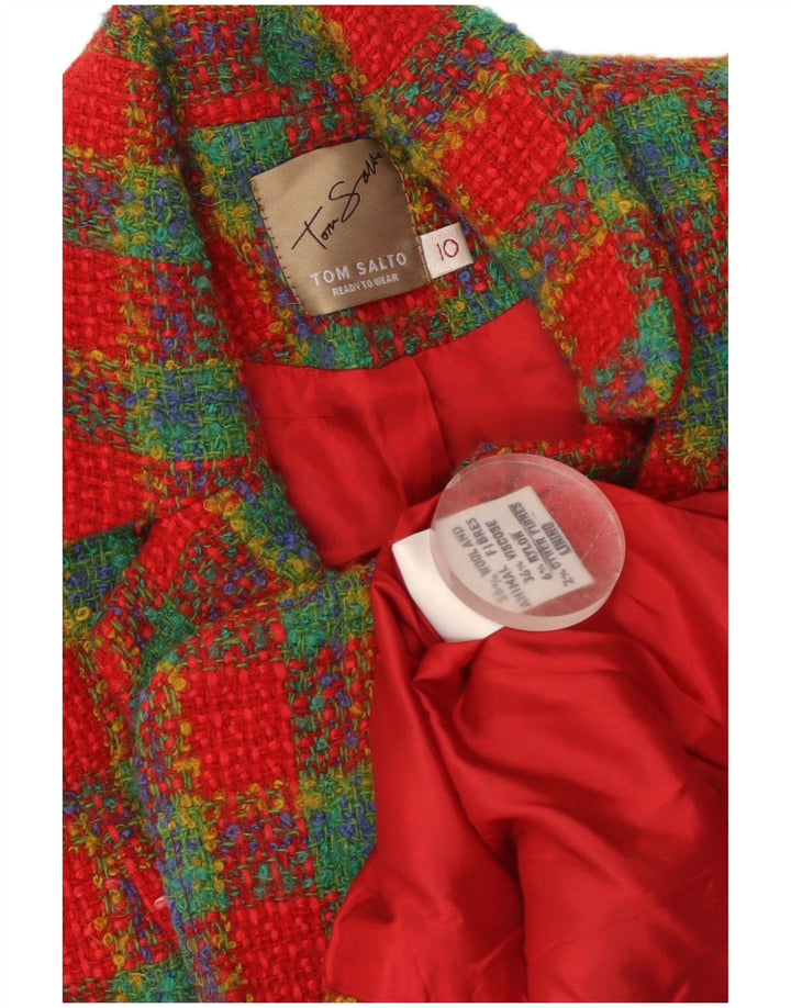 vintage Femmes 3 Bouton Blazer Veste UK 10 Petite laine à carreaux rouges