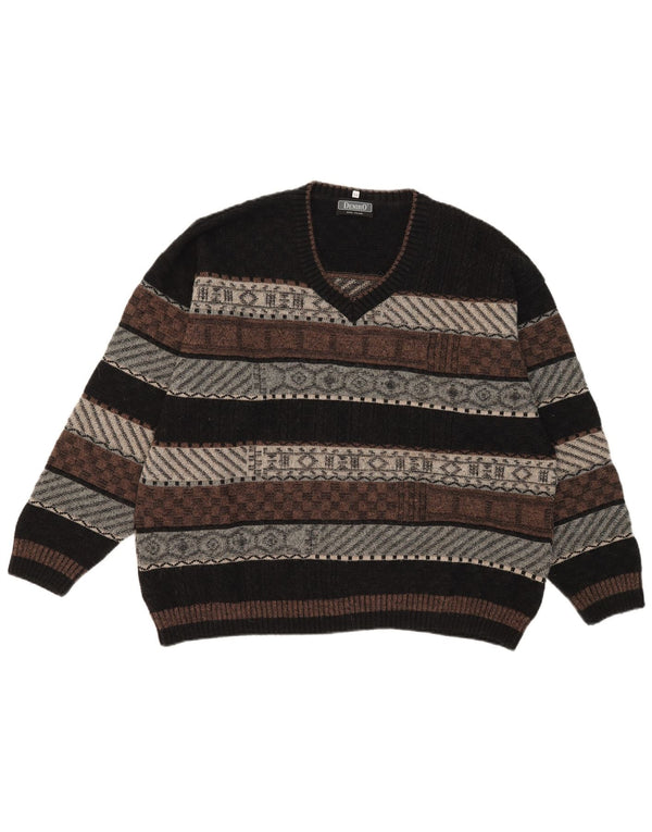 Demiro Pull Col V Homme IT 54 XL Laine Géométrique Multicolore