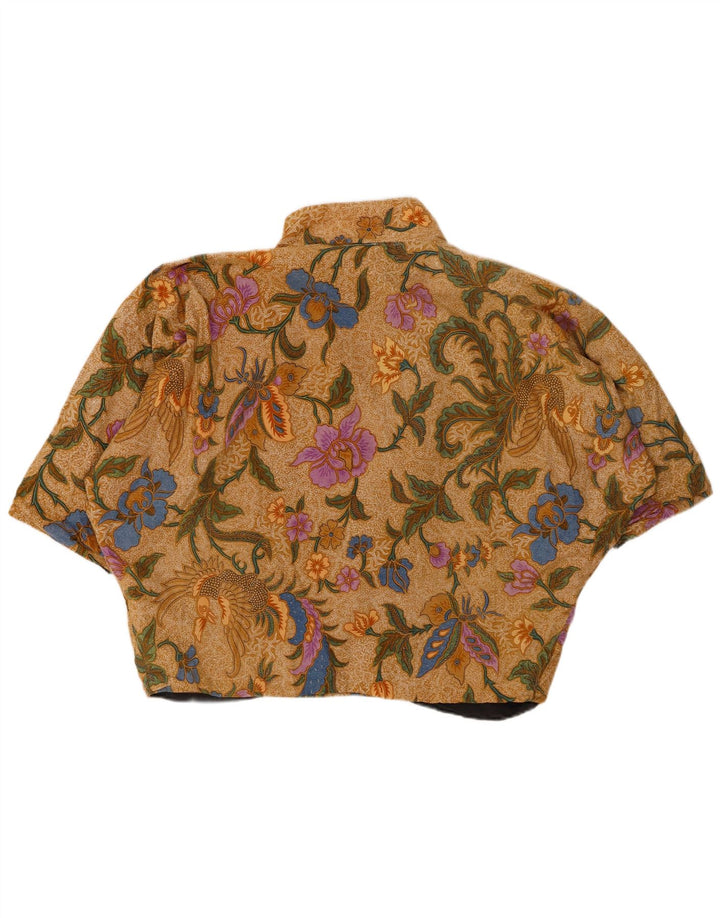 VINTAGE Femmes Manches Courtes Boléro Top UK 20 2XL Coton Floral Marron