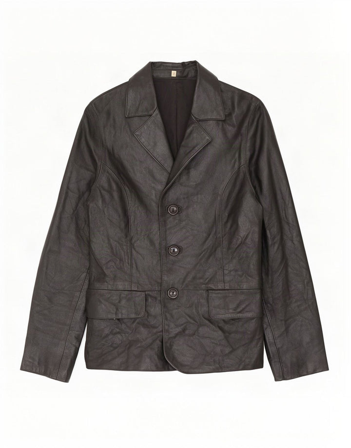 veste en cuir femme vintage UK 10 Petit Noir