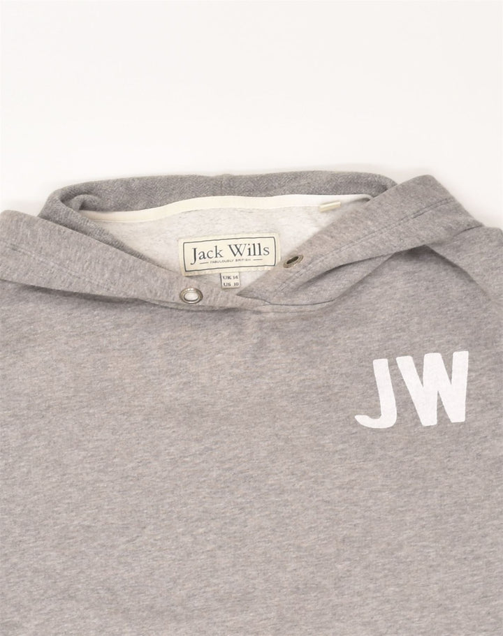 JACK WILLS Womens Graphic Hoodie Jumper UK 14 Large Grey Cotton | Vintage Jack Wills | Thrift | Second-Hand Jack Wills | Used Clothing | Messina Hembry 