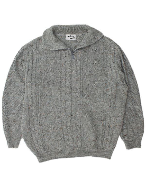Umberto Rosetti Pull col zippé pour homme UK 42/44 Large Gris Moucheté