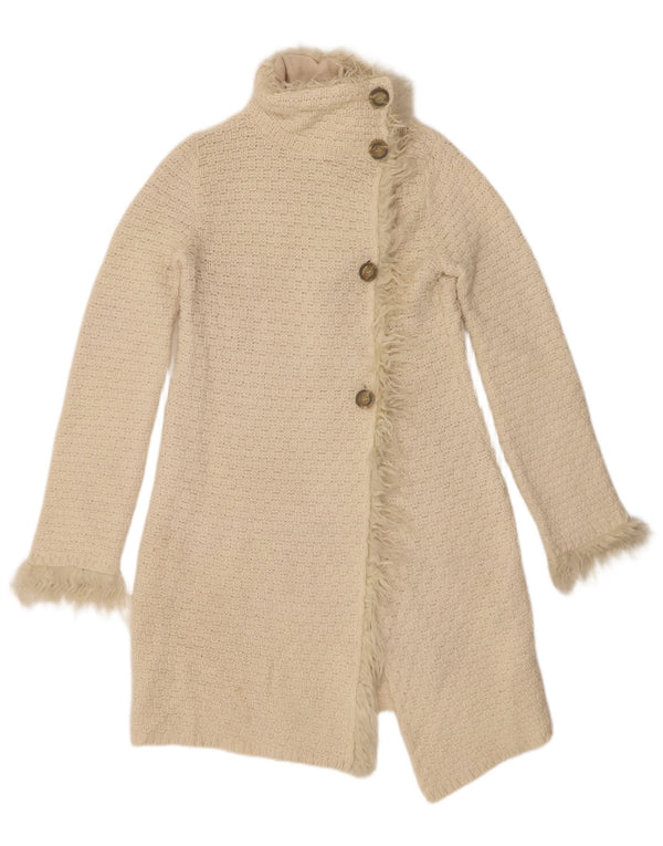 Zara Cardigan long pour femme UK 12 en laine blanc cassé moyen