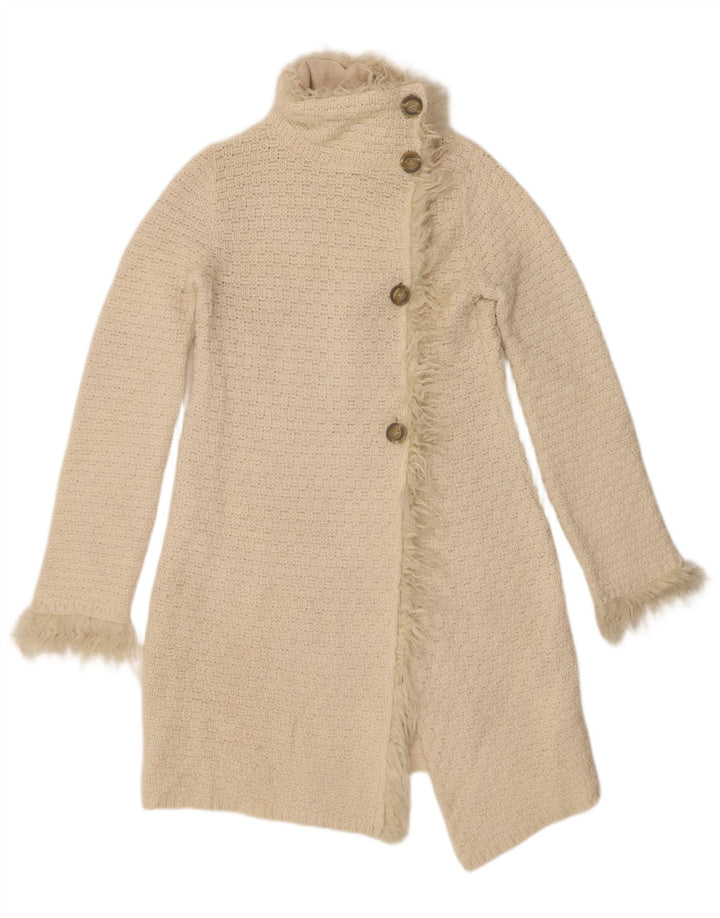 Zara Cardigan long pour femme UK 12 en laine blanc cassé moyen