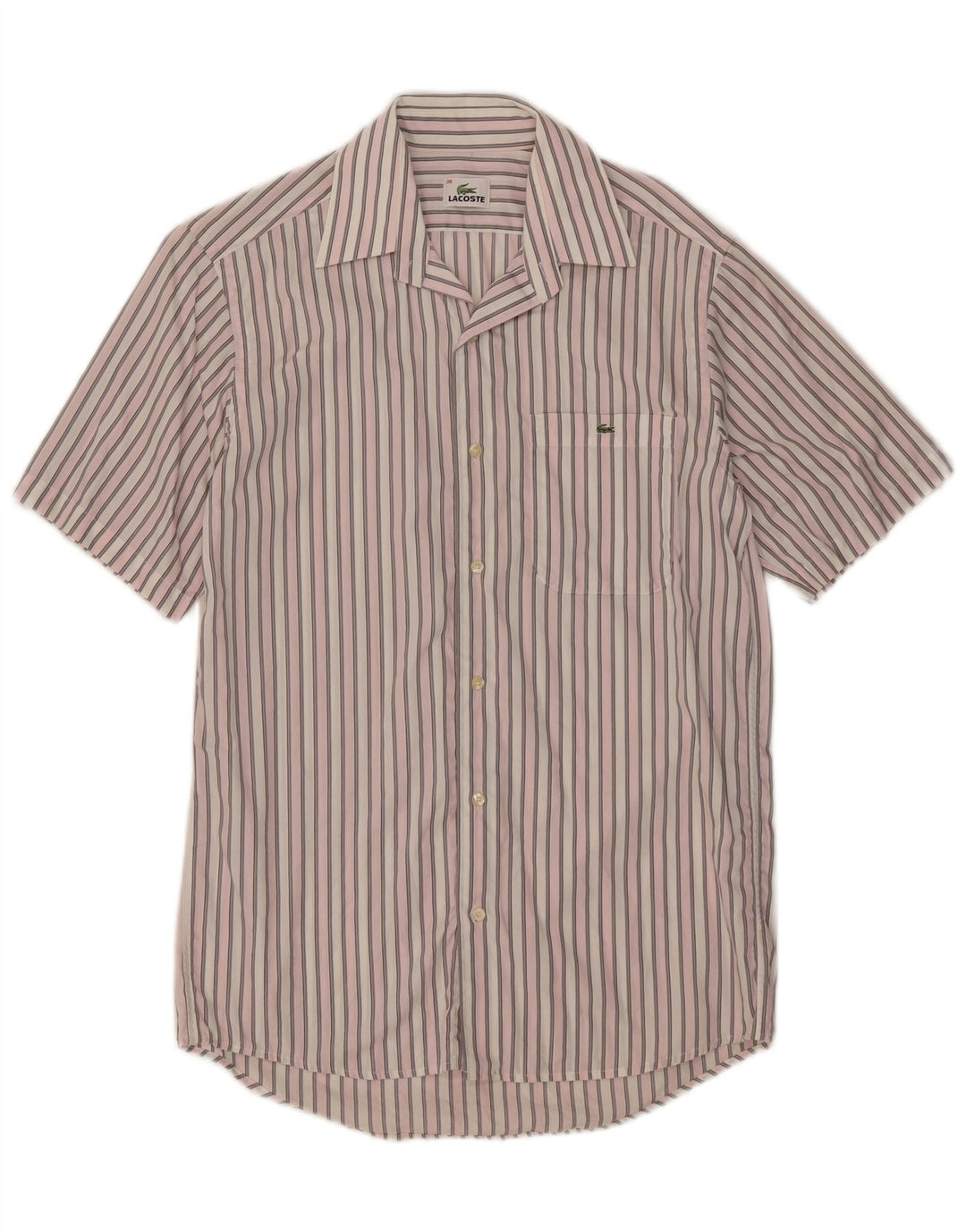 Lacoste Chemise à manches courtes pour homme Taille 38 Coton rayé rose moyen
