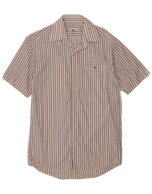 Lacoste Chemise à manches courtes pour homme Taille 38 Coton rayé rose moyen